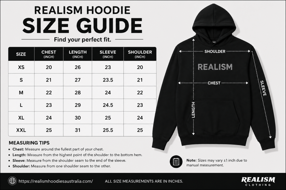 Realism Hoodie Size Guide