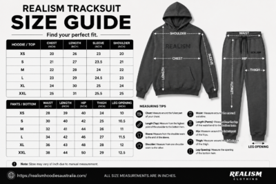 Realism Tracksuit Size Guide